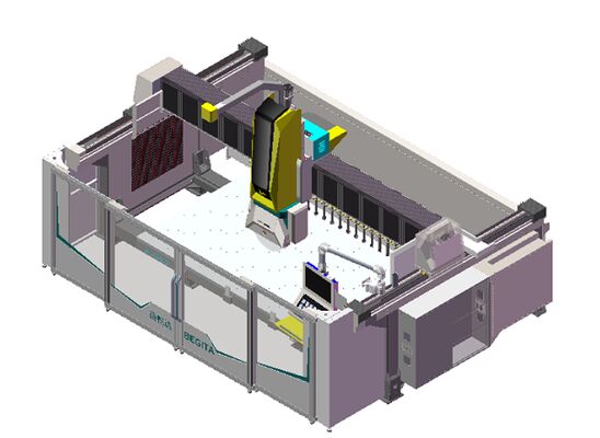 5 Άξονες CNC Router με 20 kW BT40 Σπιντέλ Πραγματικός 5 Άξονες Ταυτόχρονος Ελέγχος και Υβριδικό Σχεδιασμό Τραπέζιτος για την Κοπή Λίθου Ακρίβειας