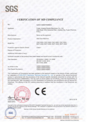 ΚΙΝΑ Fujian Xianda Machinery co.,ltd Πιστοποιήσεις